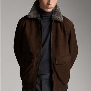 Nubuck Bomber Jacket With Sheepskin Collar